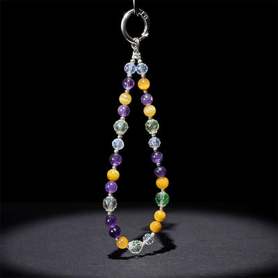 Buddha Stones Amethyst Golden Tiger Eye Beaded Balance Key Chain Phone Hanging Decoration - image 3