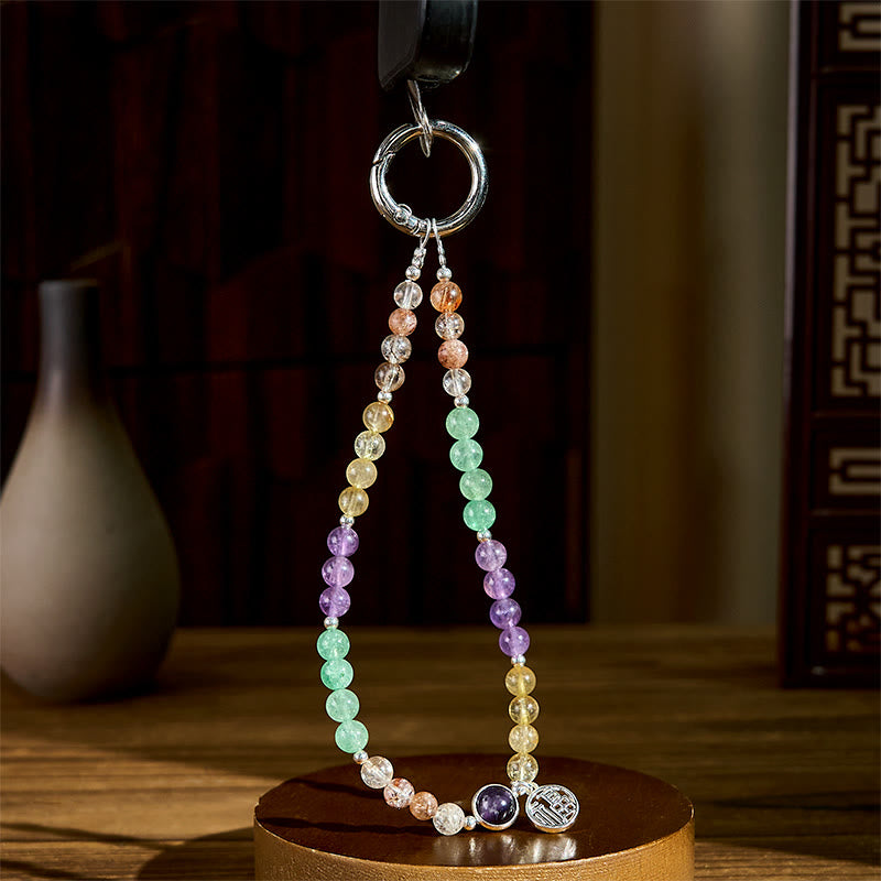 Buddha Stones Fu Character Charm Super Seven Crystal Growth Key Chain Phone Hanging Decoration - image 2