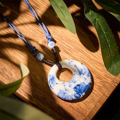 Buddha Stones Ethnic Peony Peach Blossoms Lotus Symbol Ceramics Necklace Enlightenment Pendant - Lotus - image 0