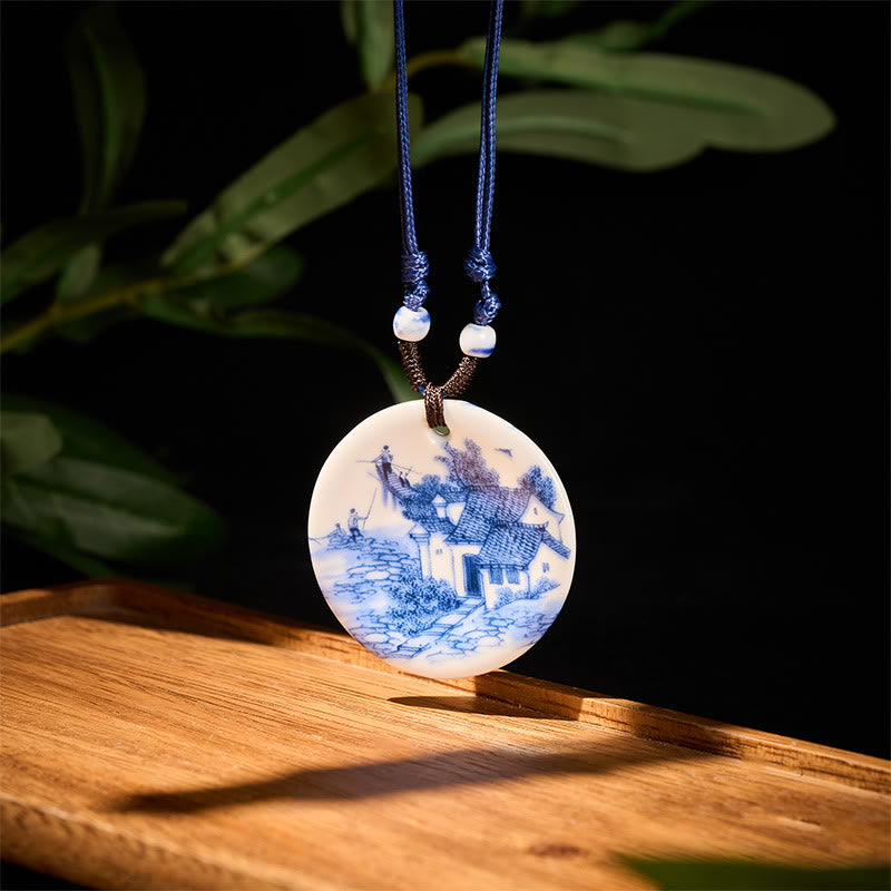 Buddha Stones Ethnic Peony Peach Blossoms Lotus Symbol Ceramics Necklace Enlightenment Pendant - image 13
