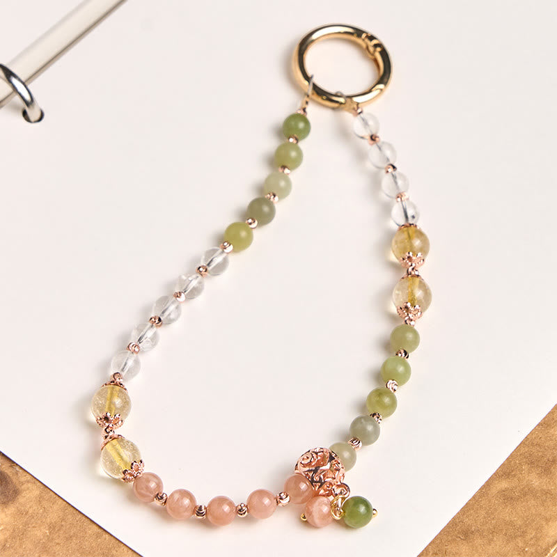 Buddha Stones Cyan Jade White Crystal Harmony Key Chain Phone Hanging Decoration - Cyan Jade(Luck ♥ Longevity) - image 0