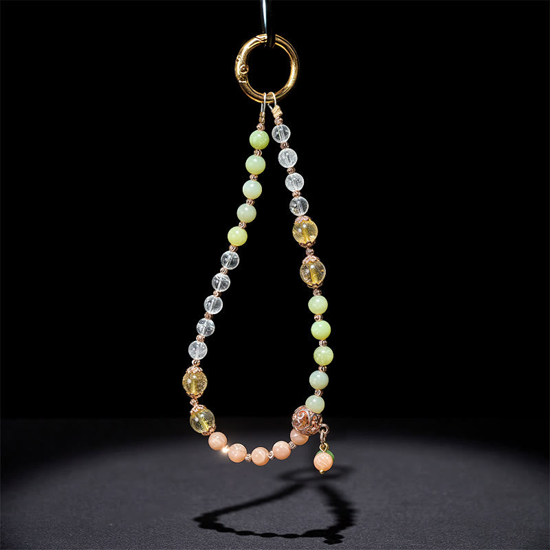 Buddha Stones Cyan Jade White Crystal Harmony Key Chain Phone Hanging Decoration - image 3