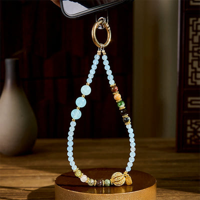 Buddha Stones Fu Character Blue Chalcedony Emotional Balance Key Chain Phone Hanging Decoration - image 2