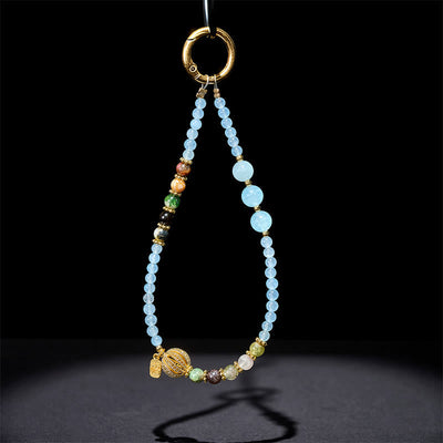 Buddha Stones Fu Character Blue Chalcedony Emotional Balance Key Chain Phone Hanging Decoration - image 3