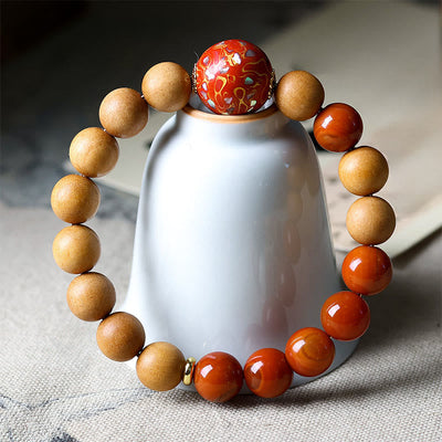 Buddha Stones Lacquer Craft Bead Sandalwood South Red Agated Protection Bracelet - image 4