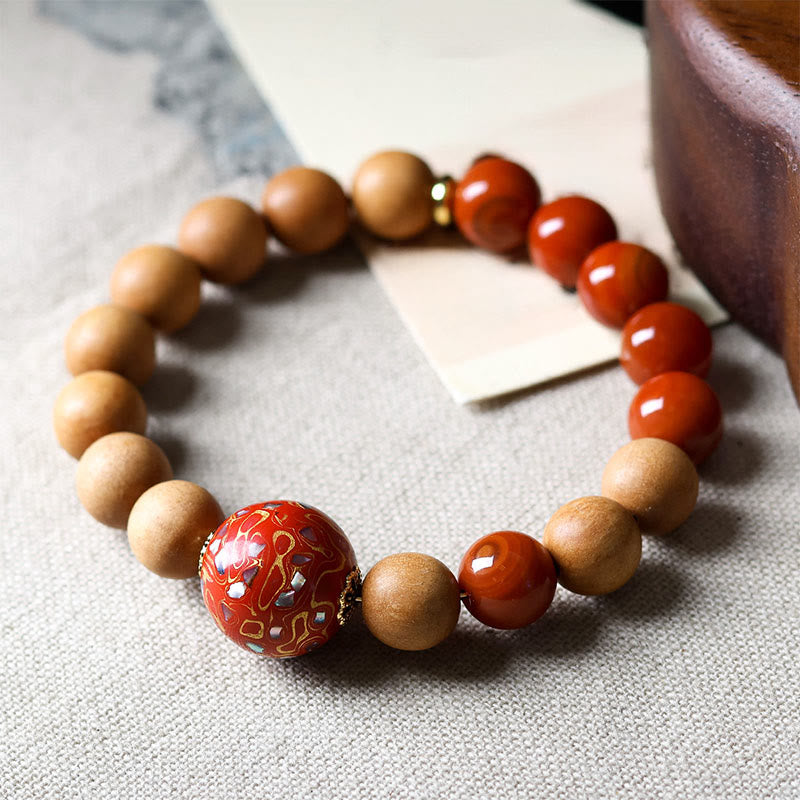 Buddha Stones Lacquer Craft Bead Sandalwood South Red Agated Protection Bracelet - Sandalwood(Wrist Circumference: 14-16cm) - image 1