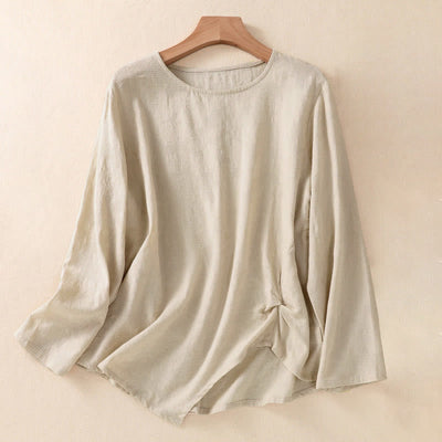 Buddha Stones Jacquard Irregular Hem Pleated Design Women's Cotton Long Sleeve Shirt - Khaki - US8-10，UK/AU12-14，EU40-42 (2XL) - image 25