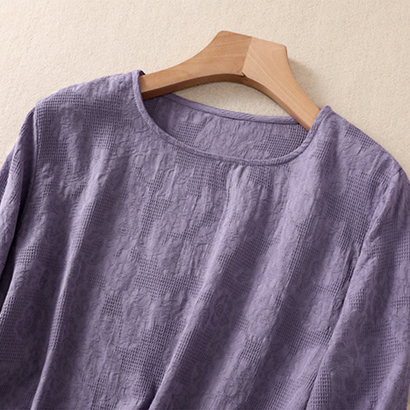Buddha Stones Jacquard Irregular Hem Pleated Design Women's Cotton Long Sleeve Shirt - image 2