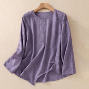 Foviel Jacquard Irregular Saum gefaltet Design Damen Langarm Hemd