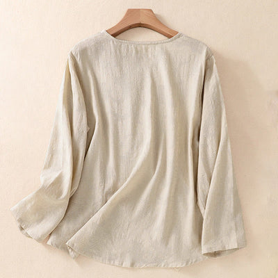 Buddha Stones Jacquard Irregular Hem Pleated Design Women's Cotton Long Sleeve Shirt - image 26