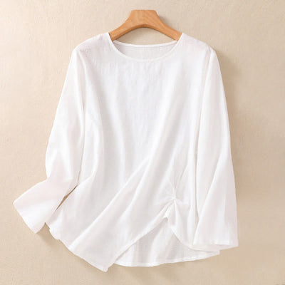 Buddha Stones Jacquard Irregular Hem Pleated Design Women's Cotton Long Sleeve Shirt - White - US8-10，UK/AU12-14，EU40-42 (2XL) - image 8