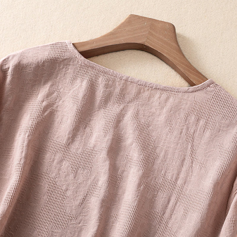 Buddha Stones Jacquard Irregular Hem Pleated Design Women's Cotton Long Sleeve Shirt - image 19