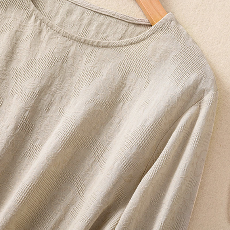 Buddha Stones Jacquard Irregular Hem Pleated Design Women's Cotton Long Sleeve Shirt - image 29