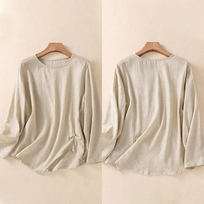 Buddha Stones Jacquard Irregular Hem Pleated Design Women's Cotton Long Sleeve Shirt - image 32