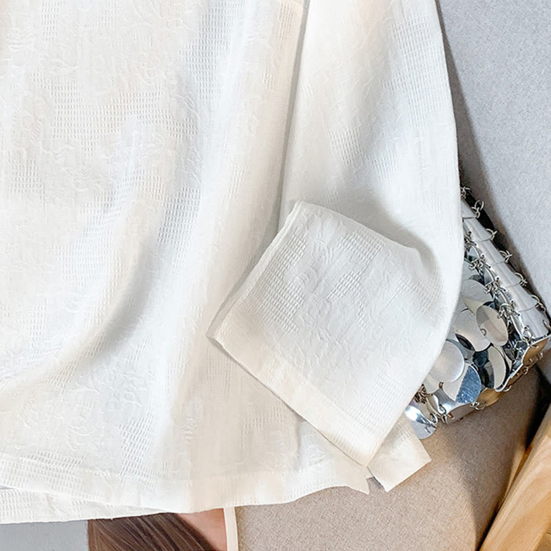 Buddha Stones Commute Jacquard Chinese Frog-Button Mandarin Collar Long Sleeve Women's Cotton Shirt - image 17