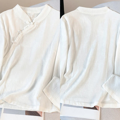 Buddha Stones Commute Jacquard Chinese Frog-Button Mandarin Collar Long Sleeve Women's Cotton Shirt - image 18