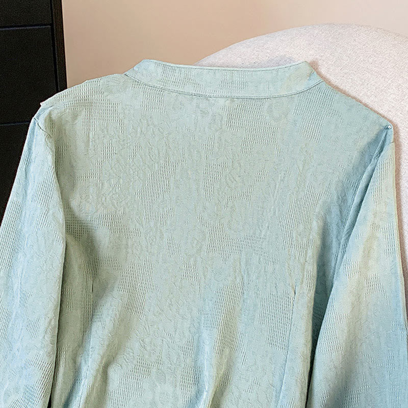 Buddha Stones Commute Jacquard Chinese Frog-Button Mandarin Collar Long Sleeve Women's Cotton Shirt - image 4