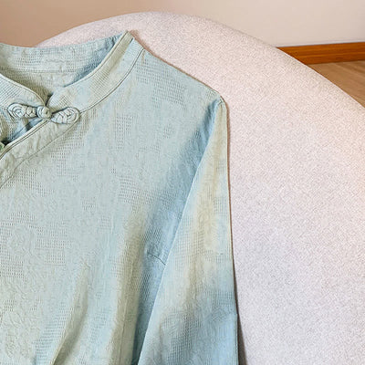 Buddha Stones Commute Jacquard Chinese Frog-Button Mandarin Collar Long Sleeve Women's Cotton Shirt - image 6