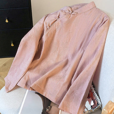 Buddha Stones Commute Jacquard Chinese Frog-Button Mandarin Collar Long Sleeve Women's Cotton Shirt - image 22