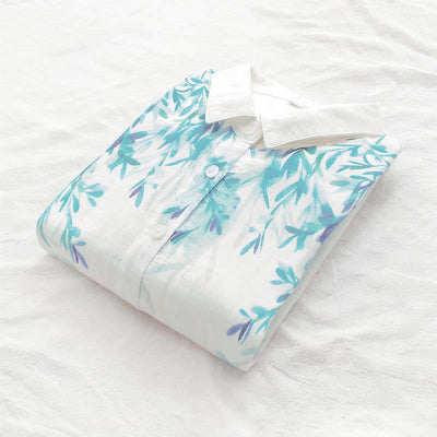 Buddha Stones Fall White Green Grass Buttons Women's Cotton Long Sleeve Shirt - image 6