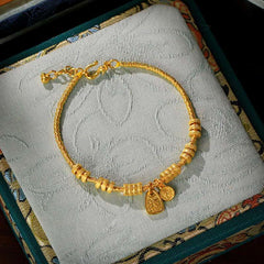 Buddha Stones 24k Gold Plated Brass Fu Character Lucky Charm Blessing Bracelet - image 0