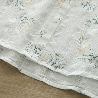 Buddha Stones Fall White Yellow Flowers Green Leaves Buttons Women's Cotton Long Sleeve Shirt - image 8