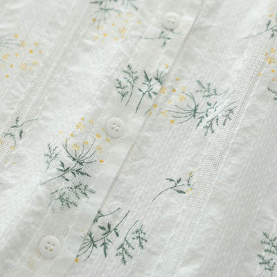 Buddha Stones Fall White Yellow Flowers Green Leaves Buttons Women's Cotton Long Sleeve Shirt - image 6