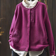 Foviel Herbst Blumenknöpfe Baumwolle Lange Ärmel für Damen Strickjacke Pullover