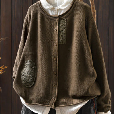 Buddha Stones Fall Floral Buttons Cotton Women's Long Sleeve Knitted Cardigan Sweater - Peru - US4-6，UK/AU8-10，EU36-38 (F) - image 3