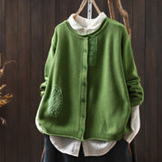 Foviel Fall Floral Buttons Cotton Women's Long Sleeve Knitted Cardigan Sweater