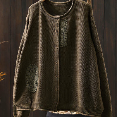 Buddha Stones Fall Floral Buttons Cotton Women's Long Sleeve Knitted Cardigan Sweater - image 5