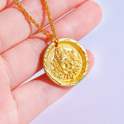 Buddha Stones 24k Gold Plated Brass Yellow Jambhala Prosperity Protection Chain Pendant Necklace - Yellow Jambhala - image 1