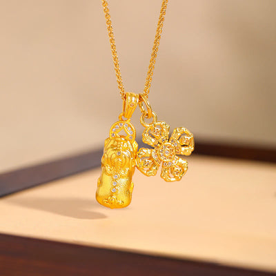 Buddha Stones 24k Gold Plated Brass Pixiu Cross Dorje Vajra Wealth Chain Pendant Necklace - image 0