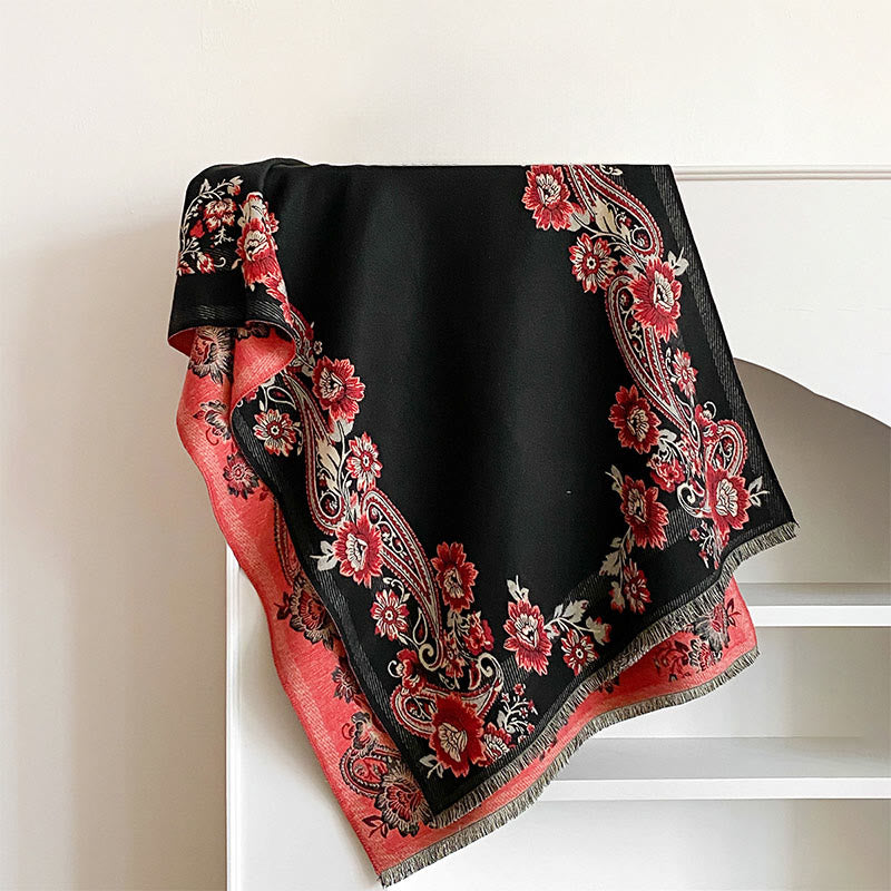 Buddha Stones Fall Cashew Flower Vines Pattern Warm Cozy Scarf Shawl - Black - 185*65cm - image 2