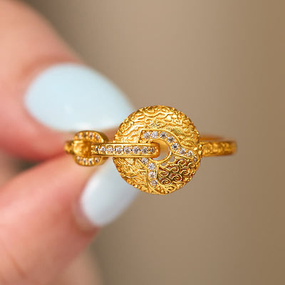 Buddha Stones 24k Gold Plated Brass Hollow Carved Design Peace Buckle Adjustable Fortune Ring - image 3