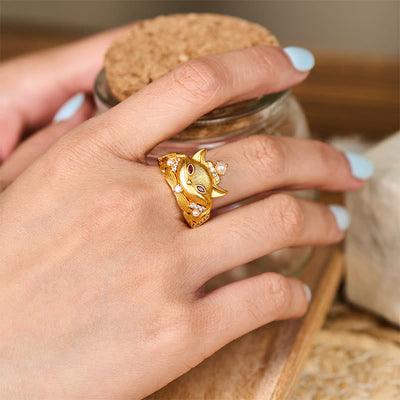 Buddha Stones Fox Head Design 24k Gold Plated Brass Adjustable Ring - image 5