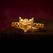 Foviel 24k Gold überzogen Messing Fox Münze Hohl Design verstellbarer Ring