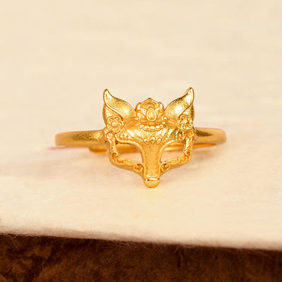 Buddha Stones Fox Mask 24k Gold Plated Brass Ring - image 2