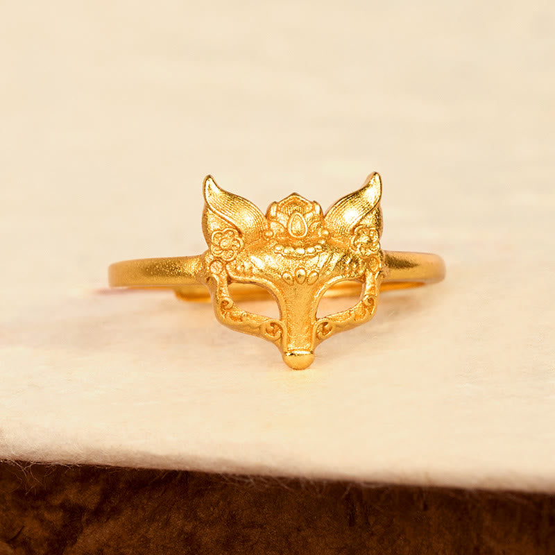 Buddha Stones Fox Mask 24k Gold Plated Brass Ring - image 2