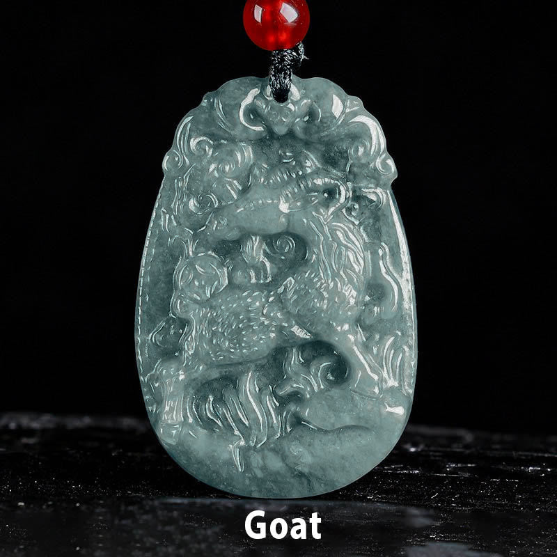 Buddha Stones Chinese Zodiac Jade Year of the Horse Luck Rope Necklace Pendant - Goat - image 16