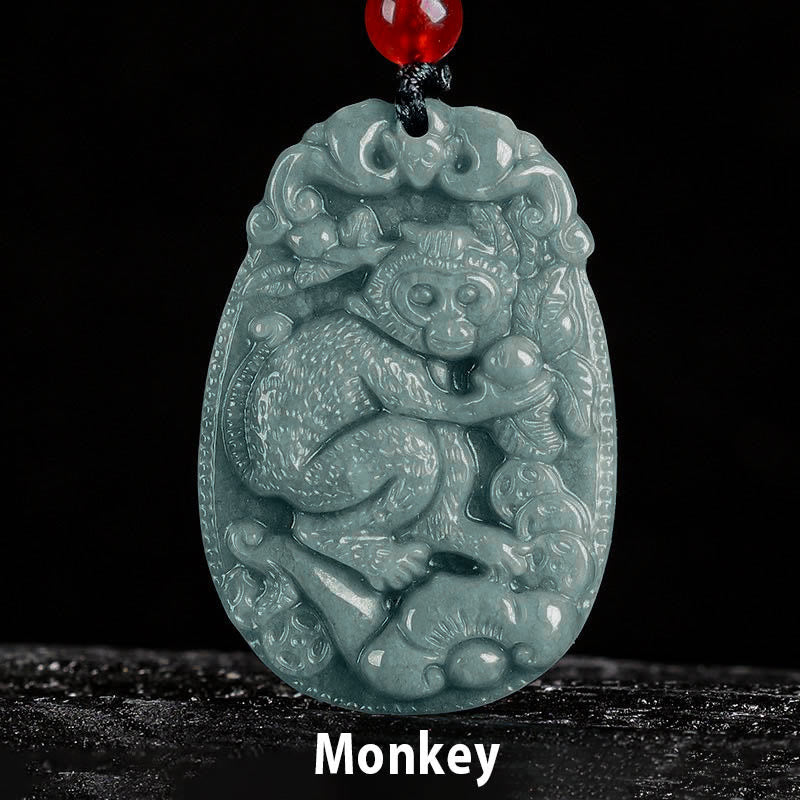 Buddha Stones Chinese Zodiac Jade Year of the Horse Luck Rope Necklace Pendant - Monkey - image 17