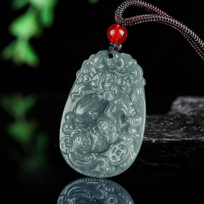 Buddha Stones Chinese Zodiac Jade Year of the Horse Luck Rope Necklace Pendant - image 7