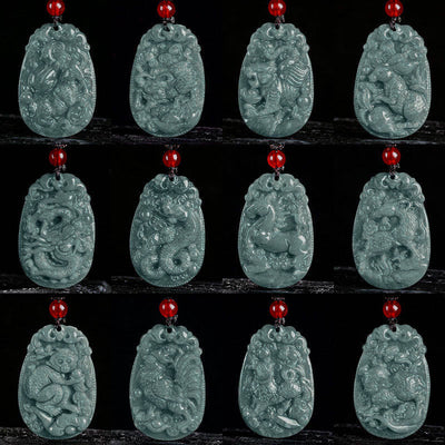 Buddha Stones Chinese Zodiac Jade Year of the Horse Luck Rope Necklace Pendant - image 21