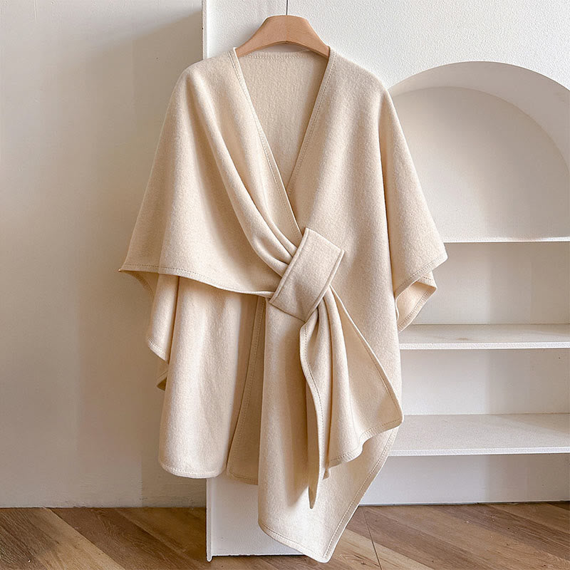 Buddha Stones Winter Solid Color Warm Cozy Split Scarf Shawl - PapayaWhip - 160*110cm - image 0