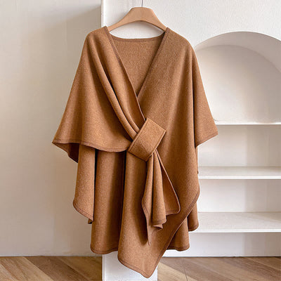 Buddha Stones Winter Solid Color Warm Cozy Split Scarf Shawl - SandyBrown - 160*110cm - image 3