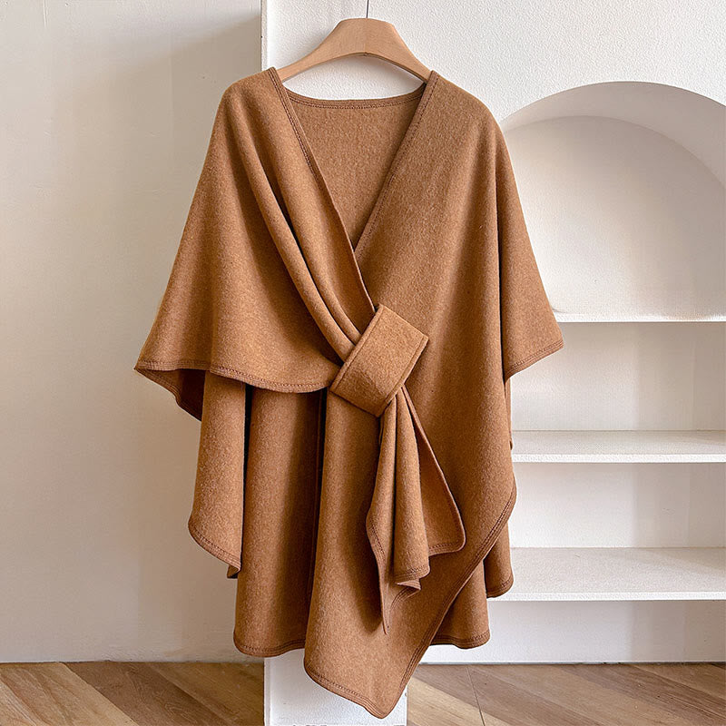 Buddha Stones Winter Solid Color Warm Cozy Split Scarf Shawl - SandyBrown - 160*110cm - image 3