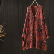 Foviel Sonnenblume Mittenlang Knöpfe Damen lange Ärmel gestrickt Cardigan Pullover mit Taschen