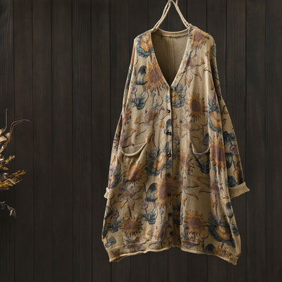 Buddha Stones Sunflower Mid-length Buttons Women's Long Sleeve Knitted Cardigan Sweater With Pockets - PaleGoldenrod - US4-8/10，UK/AU8-12/14，EU36-40/42 (F) - image 19
