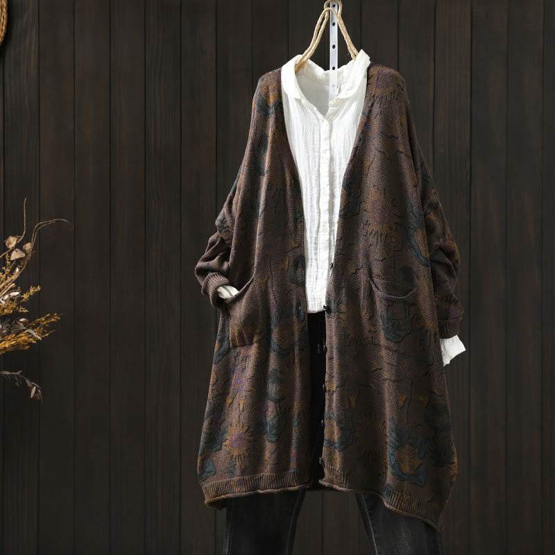Buddha Stones Sunflower Mid-length Buttons Women's Long Sleeve Knitted Cardigan Sweater With Pockets - Sienna - US4-8/10，UK/AU8-12/14，EU36-40/42 (F) - image 21