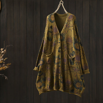 Buddha Stones Sunflower Mid-length Buttons Women's Long Sleeve Knitted Cardigan Sweater With Pockets - DarkGoldenrod - US4-8/10，UK/AU8-12/14，EU36-40/42 (F) - image 15